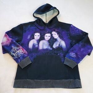 Charmed Dumbgood Womens Size M Comic Big Print Embroidered Hoodie Purple Black
